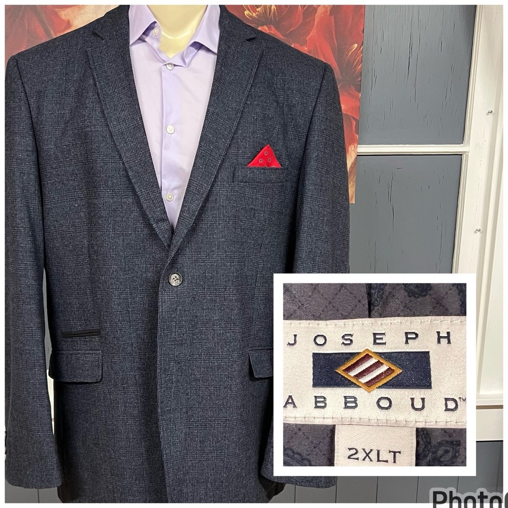 Joseph Abboud Soft Tweed Blazer Jacket Tall‎ Mens Sz 2XLT (46-Long) Navy Wool